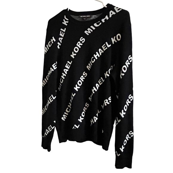 Michael Kors Vertical Monogram Girls Small Black & White Long Sleeve Cotton Swea - Picture 1 of 12